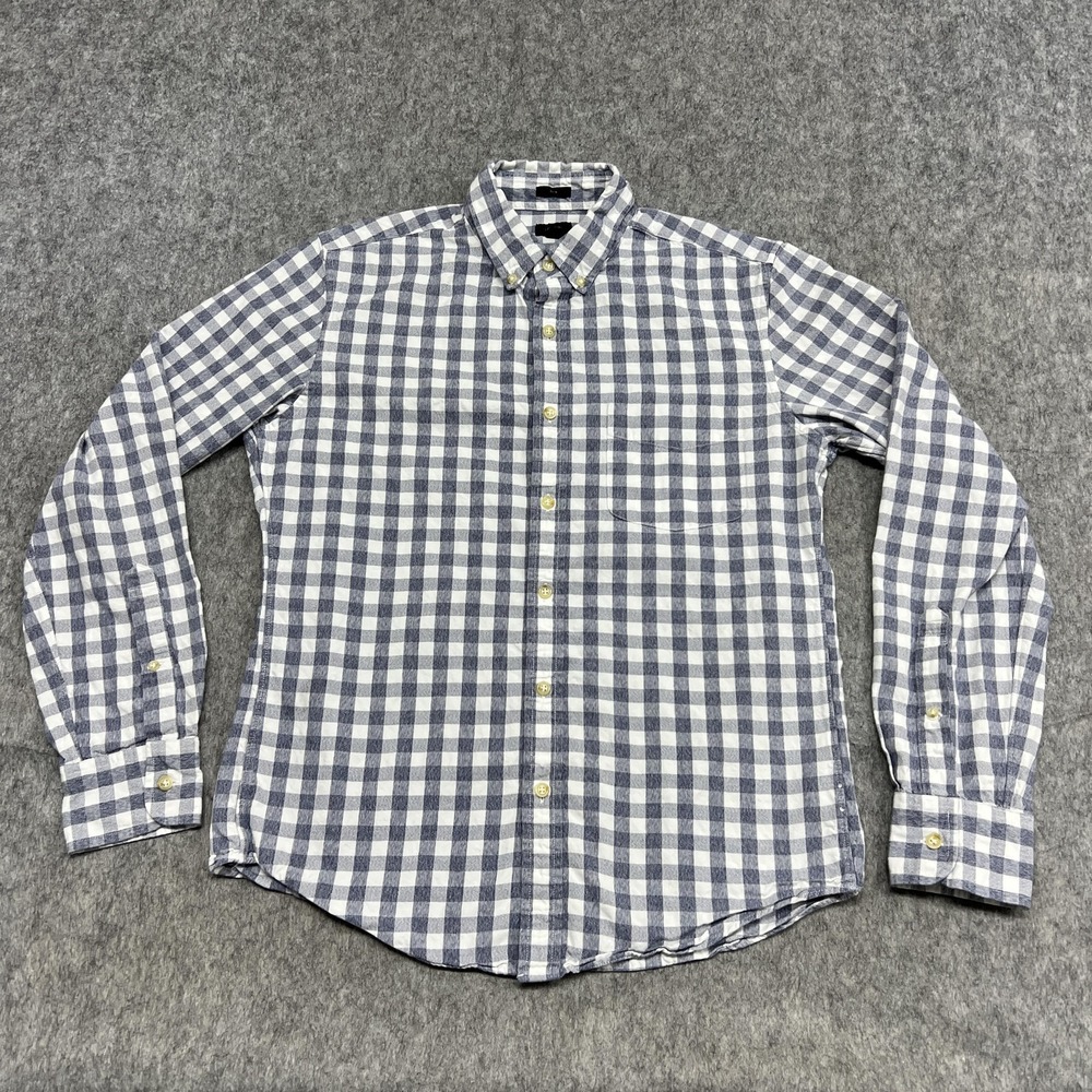 J Crew Shirt Mens M Blue White Gingham Slim Fit Button Down Cotton Career Ofiice